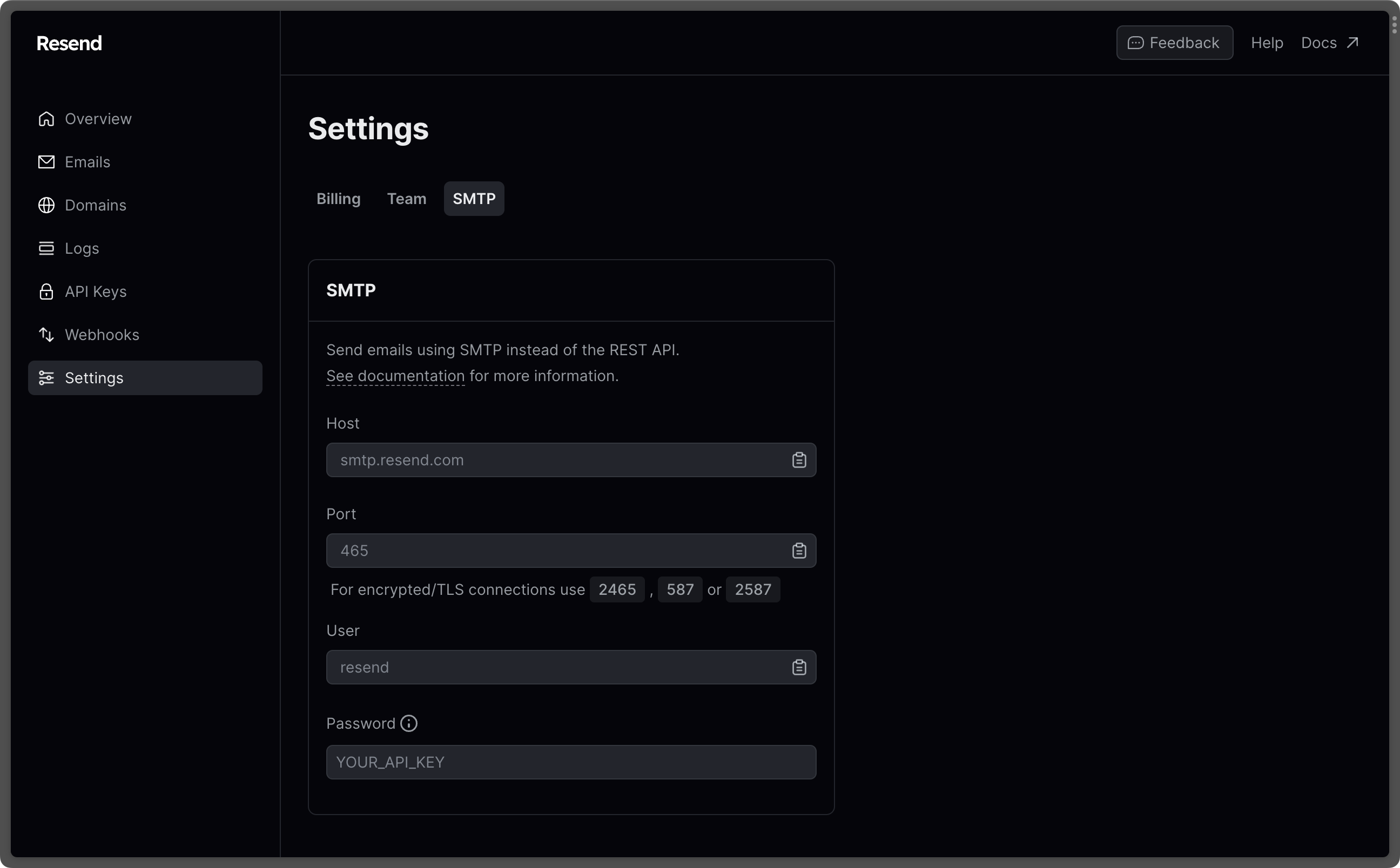 SMTP on the Dashboard